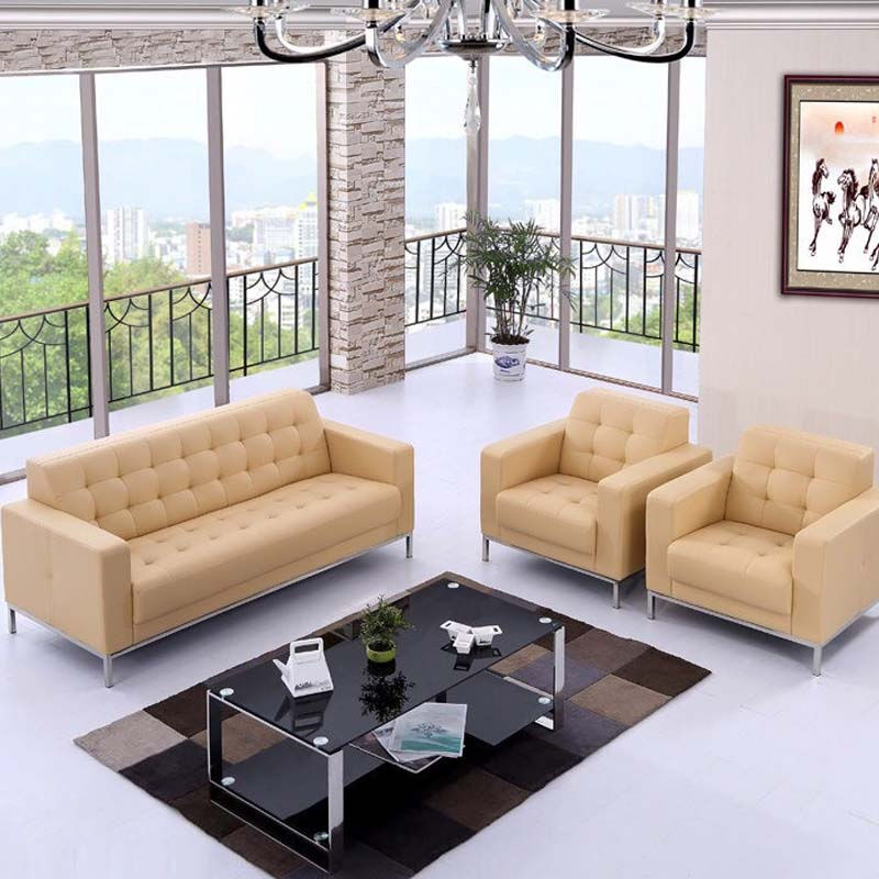 Supine-sit-up office furniture office sofa tea table Composition Three-place office sofa minimalist reception room Pi-Taobao
