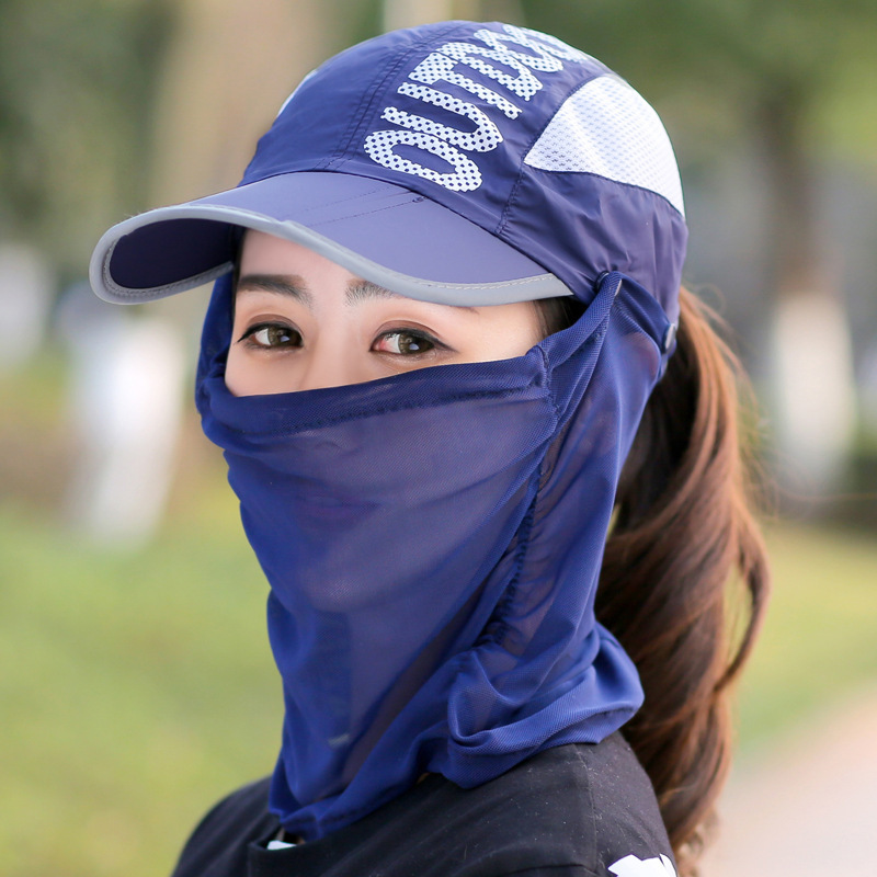 Summer tea picking hat women's new outdoor riding cover face UV protection hat new folding veil summer sun hat