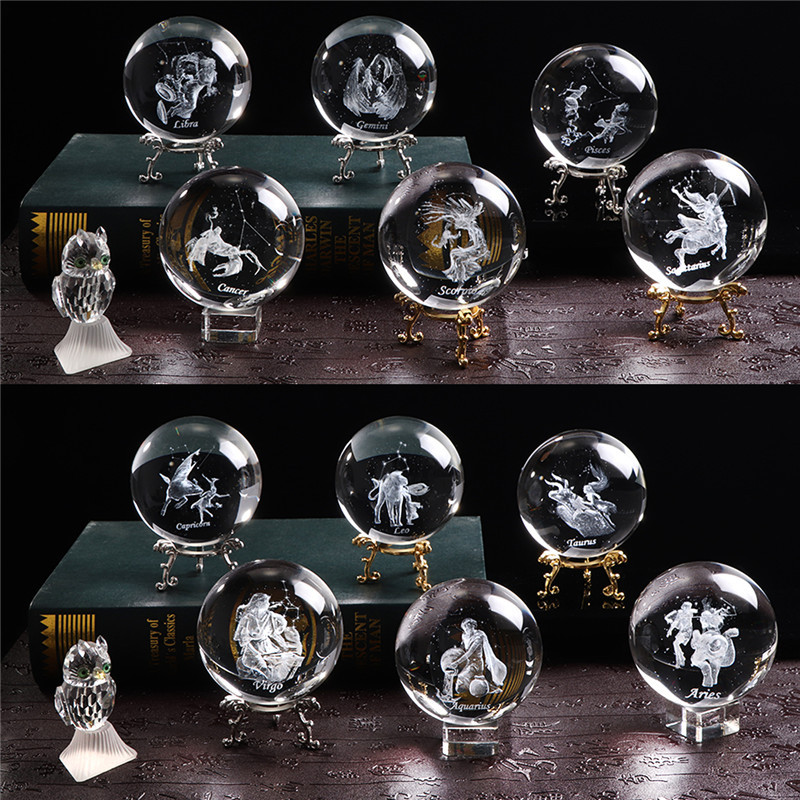 Crystal Ball Boys version Inner engraving twelve Constellation On-board Pendulum water Crystal Ball Girls Gift birthday present