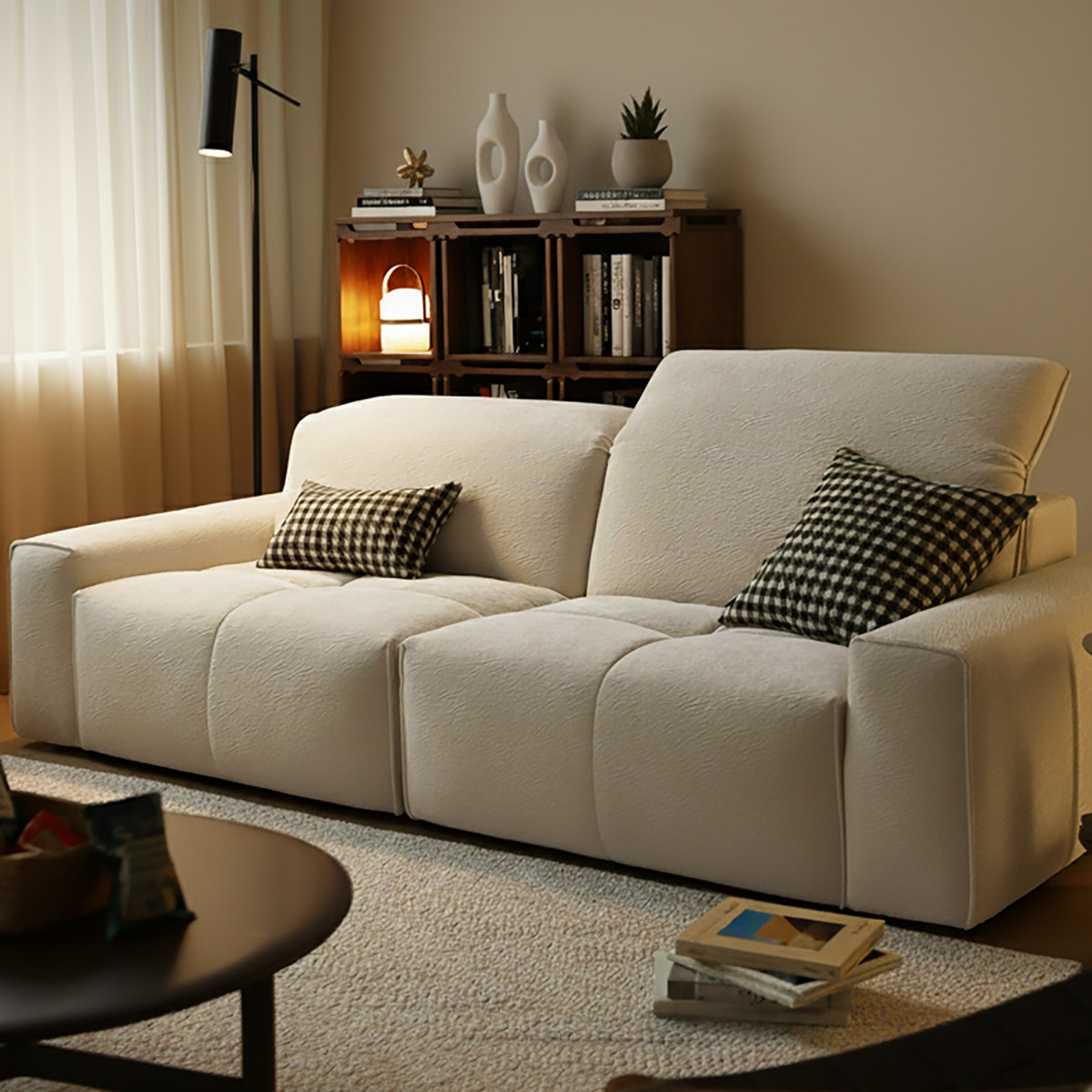 Электрический диван Fengye/TUSU кремового цвета в стиле ретро с регулируемой спинкой, встроенный тканевый функциональный диван zero у стены