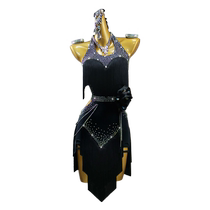 2024 New Black Latin Dance Competition Wear Professional Dance Stage Tassel Skirt Advanced Floral Costume Adult Childrens Samba