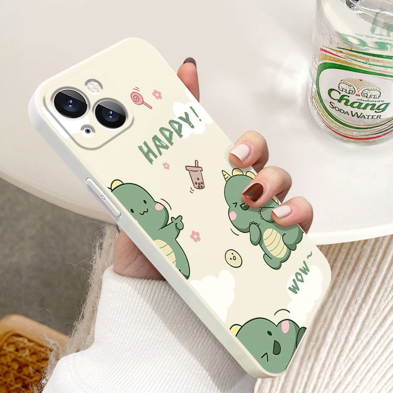 Milk Tea Dinosaur Case Suitable for Apple 14 Phone Case Iphone12/11 Liquid Silicone 13Promax Protective Cover 7/8Plus High-End Feel XS Couple Xr Creative Se Stylish 6S Full Coverage