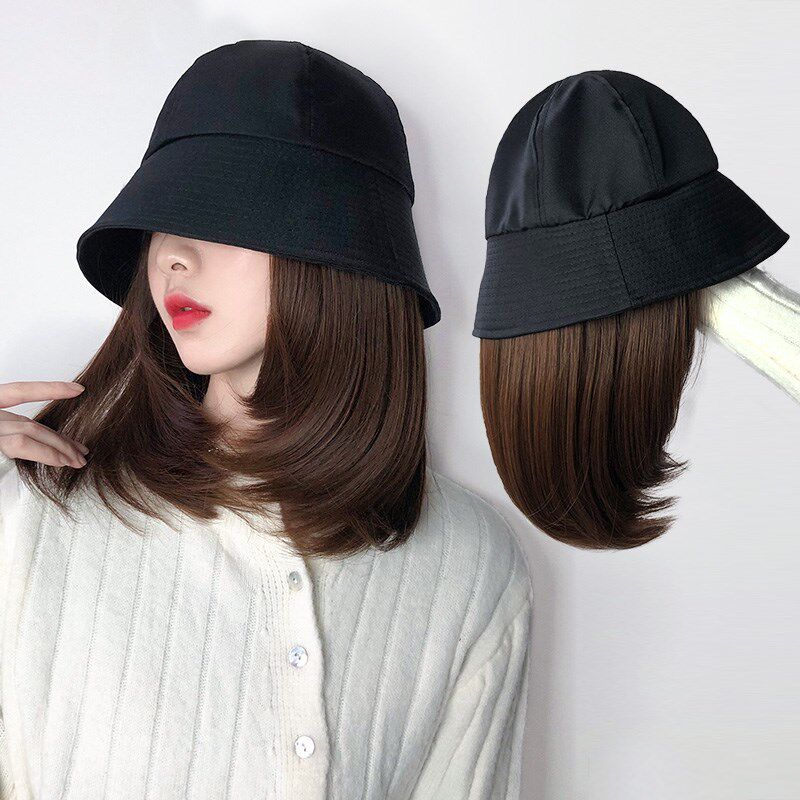 With wig hat spring and autumn short hair one female autumn and winter detachable Lady 2021 New wearing fisherman bucket hat tide