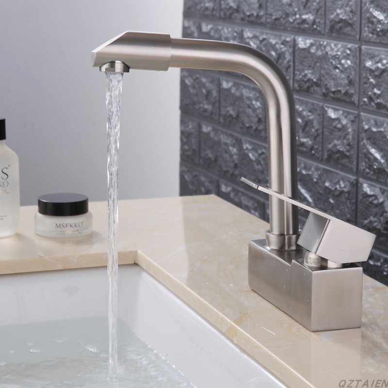 Dressing room 304 stainless steel wire drawing double pore surface basin Baths closet washstand Face Hand Cold and hot water taps mixing valves