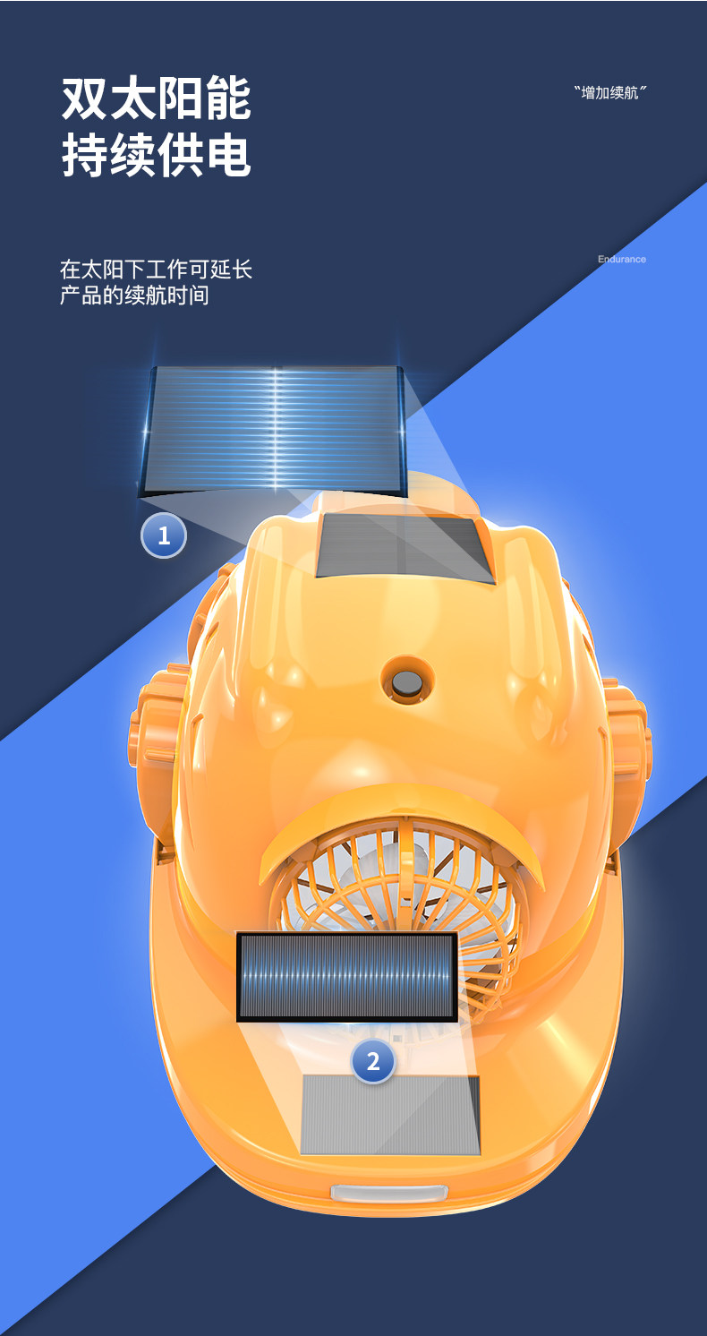 Фанаты Cap 欢盾八风扇双空调蓝牙ai语音智能双太阳能安全头灯帽矽胶按键防水