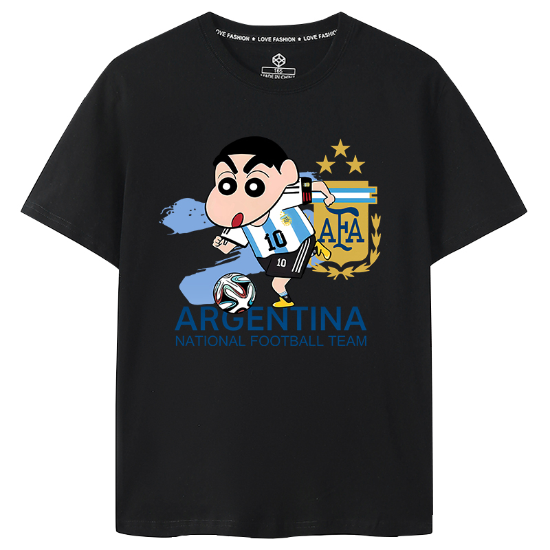 Usa, Canada, Mexico, Argentina Short-Sleeved National Team No. 10 Messi Crayon Cartoon Shin-Chan Argentina T-Shirt Football Triple Crown Usa, Canada, Mexico, Argentina Short-Sleeved National Team No. 10 Messi Crayon Cartoon Shin-Chan Argentina T-Shirt Football Triple Crown
