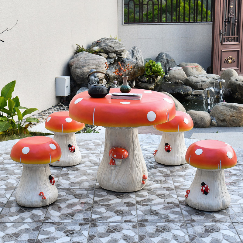 Outdoor Artificial Stone Tables and Chairs, Open-Air Balcony, Courtyard, Shopping Mall, Kindergarten, Cartoon Garden, Mushroom Table, Floor-Standing Ornaments