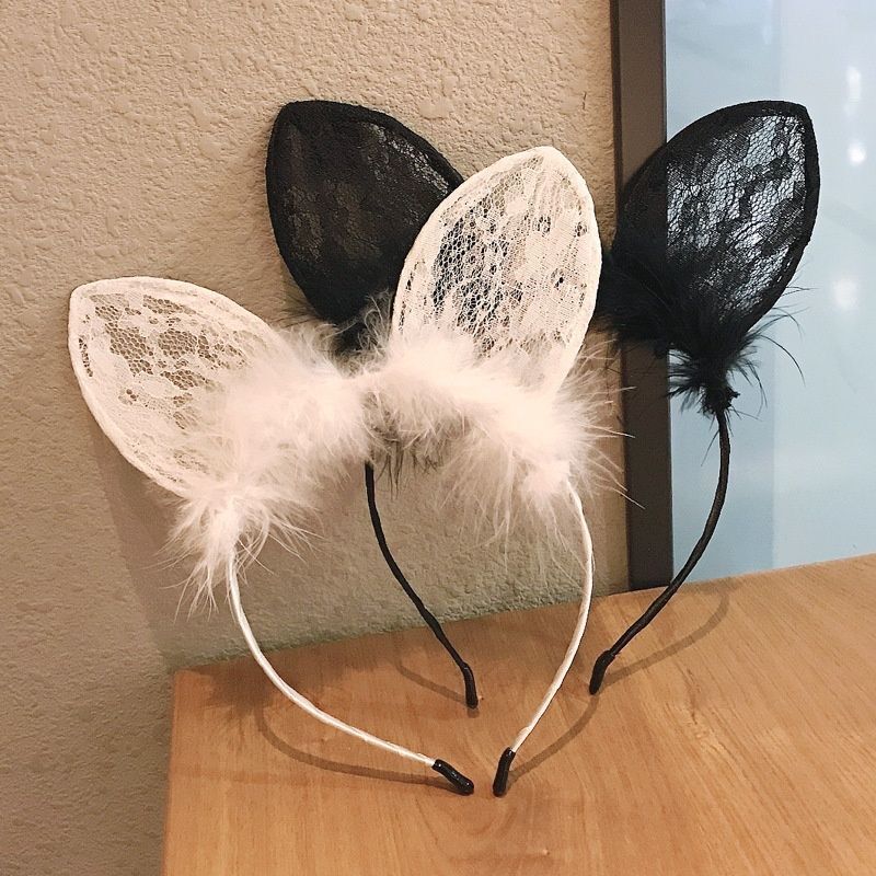 Feather Lace Cat Ear Thin Headband Internet Celebrity Sexy Party Performance Prop Headband Hair Accessory Head Ornament for Women Feather Lace Cat Ear Thin Headband Internet Celebrity Sexy Party Performance Prop Headband Hair Accessory Head Ornament for Women