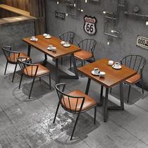 Industrial style dining table and chairs retro barbecue shop cafe small square table music restaurant bar hot pot restaurant table and chair combination