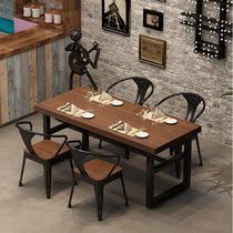 Industrial style restaurant retro solid wood dining table hot pot restaurant barbecue restaurant dining table and chair combination bar milk tea shop table and chairs