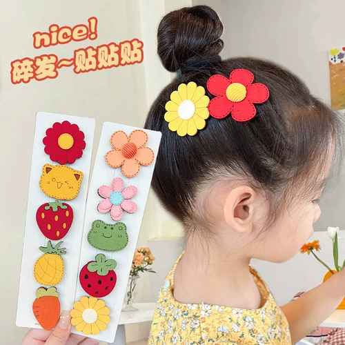 Детская челка на липучке, мультяшные милые детские безвредные шпильки для волос, аксессуар для волос, в корейском стиле, не повреждает волосы