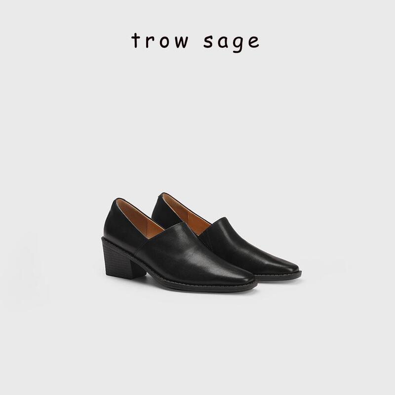 Trowsage's Exquisite Rules ▏ Washed Leather Retro Small Square-Toe Single Shoes for Women with Thick Heels and Elegant Deep-Cut High Heels