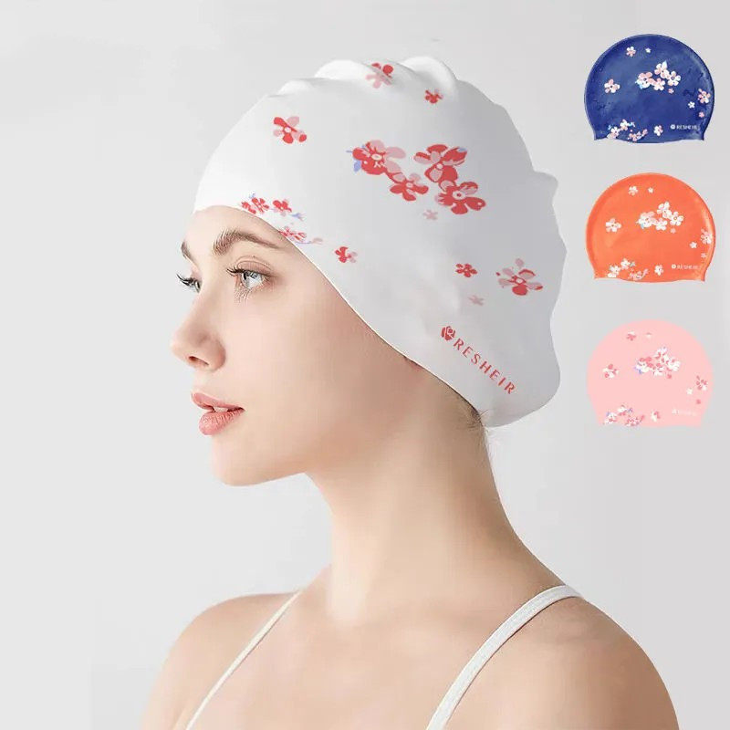 Swim Hat Men and Ladies Waterproof Adult Swim Hat Long Hair Hand Training Silicone Swimming Cap