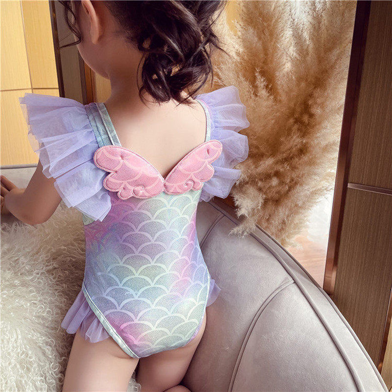 Mermaid swimsuit girls 2024 summer new style small, medium and large children girl baby cute and western style children's one-piece swimsuit