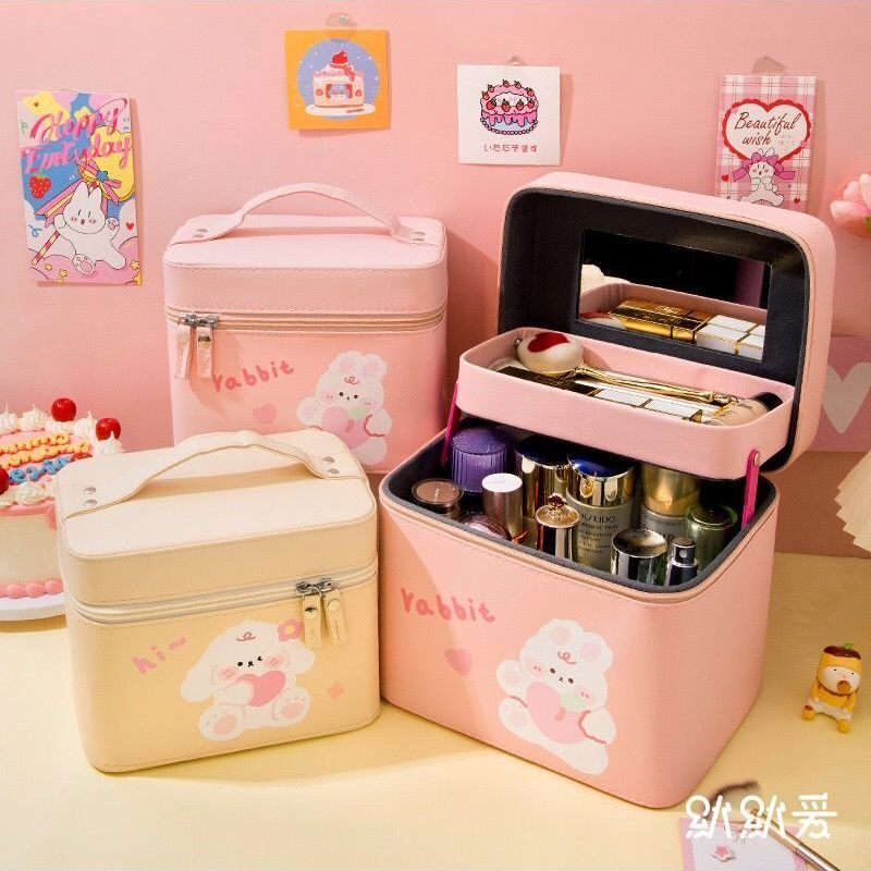 Cosmetic bag double layer 2021 new high-quality net red large-capacity portable super cute storage box makeup box female