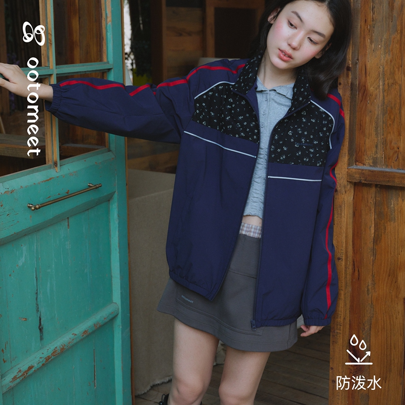 Ootomeet26 New Winter Style Korean Retro Sports Floral Contrasting Color Lapel Jacket Women's Water-Repellent Short Outwear