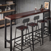 Bar table iron solid wood simple home modern bar wall table and chair combination high table long narrow high table