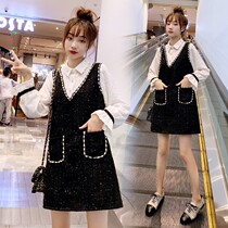 Herbenwind Little Black Skirt Woman 2021 Spring Autumn New big code Fat younger sister Conspicuze Slim to cover Ocean Qi Dress