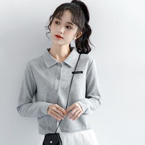 2021 Early autumn new grey long sleeve shirt female spring and autumn small crowd design feel lining polo Dont make a short blouse