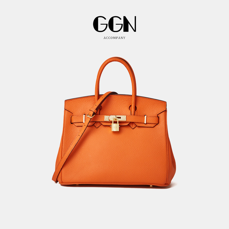 Ggn's New Luxury Brand Women's Bag, First-Layer Cowhide Birkin Bag, Fashionable Work Clothing Large-Capacity Hand-Held Crossbody Bag