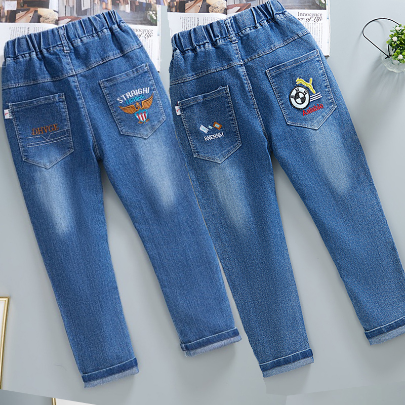 Summer Boys' Straight-Leg Slim-Fit Jeans with Stretch, Spring and Autumn Style, Stylish and Cool for Kids and Teenagers