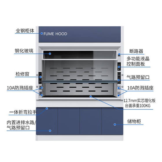 실험실 흄 후드 모든 강철 흄 후드 PP 실험실 흄 후드 바닥 캐비닛 데스크탑 산 및 알칼리 방지 흄 후드