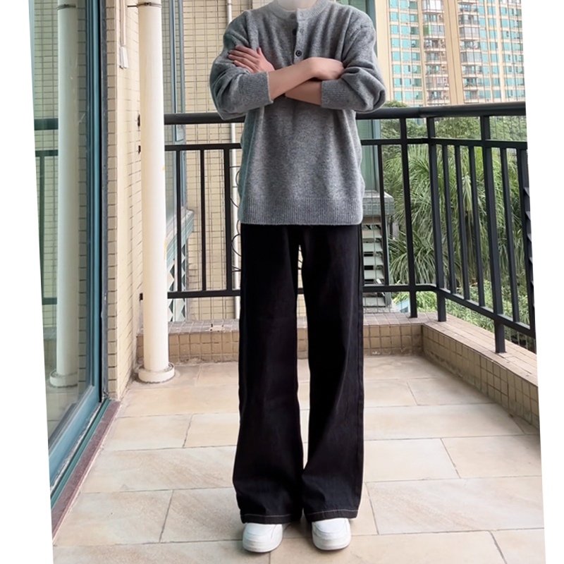 Zhao Beichen Studio Original Black Straight-Leg Jeans for Men, Basic Style for All Seasons, Loose and Versatile Casual Pants