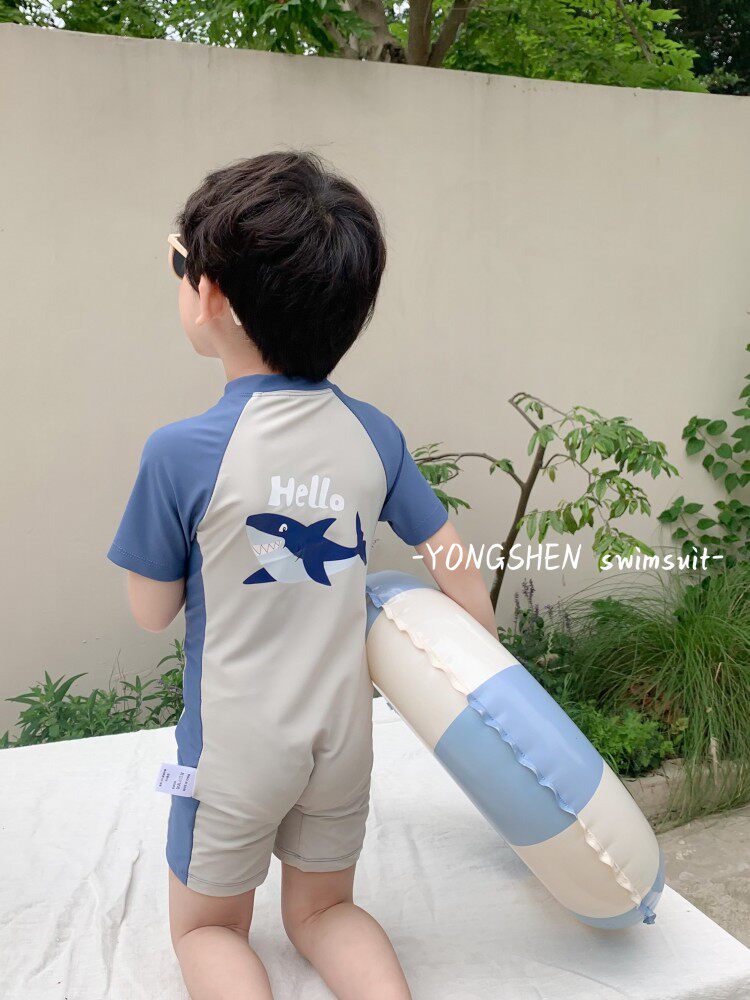 Balacara Clear Goods Children Conjoined Short Sleeve Swimsuit Boy Summer Cute Shark Sunscreen Speed Dry Small And Clear Goods