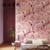 Nordic pink non-woven flamingo wallpaper bedroom room living room internet celebrity TV background wall wallpaper high-end