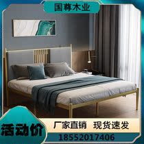 Eurostyle modern minimalist light and luxurious golden soft bag iron art bed soft-leaning apartment iron bed 1 5 m 1 8 m bed plus mattress