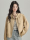 2025 Autumn New Stand Collar Zipper Jacket Women's Loose Bow Design Casual Cardigan Top Long Sleeve Jacket
