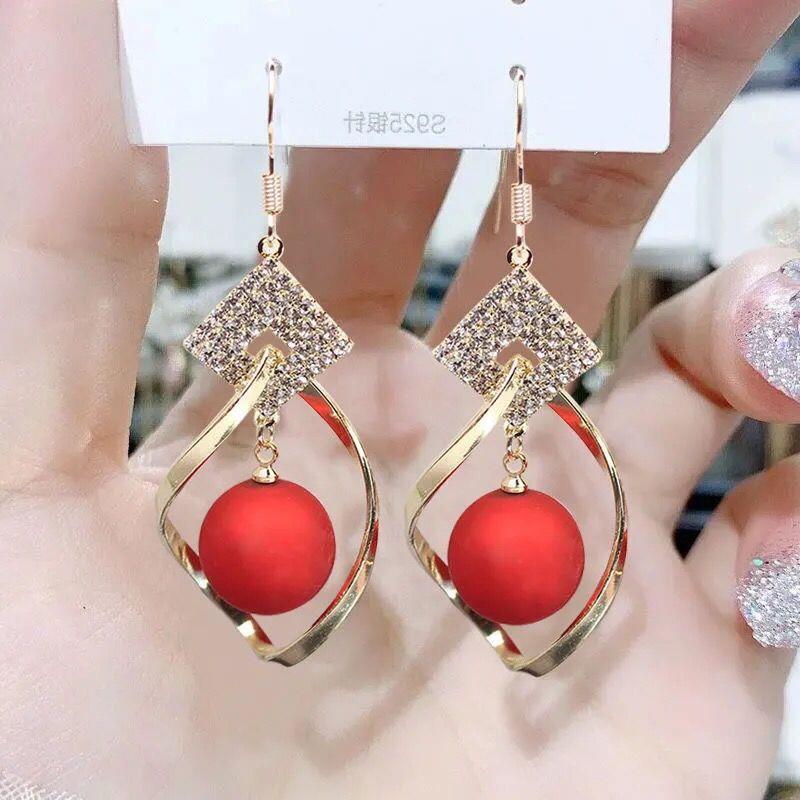 New Year's ear jewelry zodiac year earrings 2022 new trendy female red red beads pendant New Year festive earrings