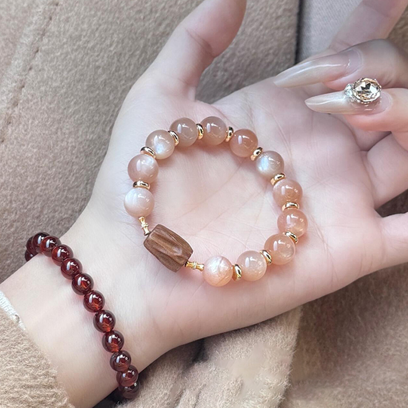 Natural Gentle Golden Sand Sunstone Bracelet for Women, Cat's Eye Sunstone Crystal Bracelet Gift