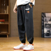 Brand couple sports pants mens plus velvet thickened all-match close-up leggings sweatpants Korean version loose casual nine-point trousers