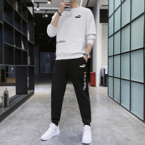 Classic tide brand sports suit mens spring and autumn Korean version trend handsome couple round neck casual sweater set