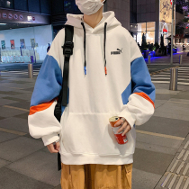 Classic tide brand sports sweater men and women plus velvet thick cotton round neck loose couple color matching Korean version hooded jacket