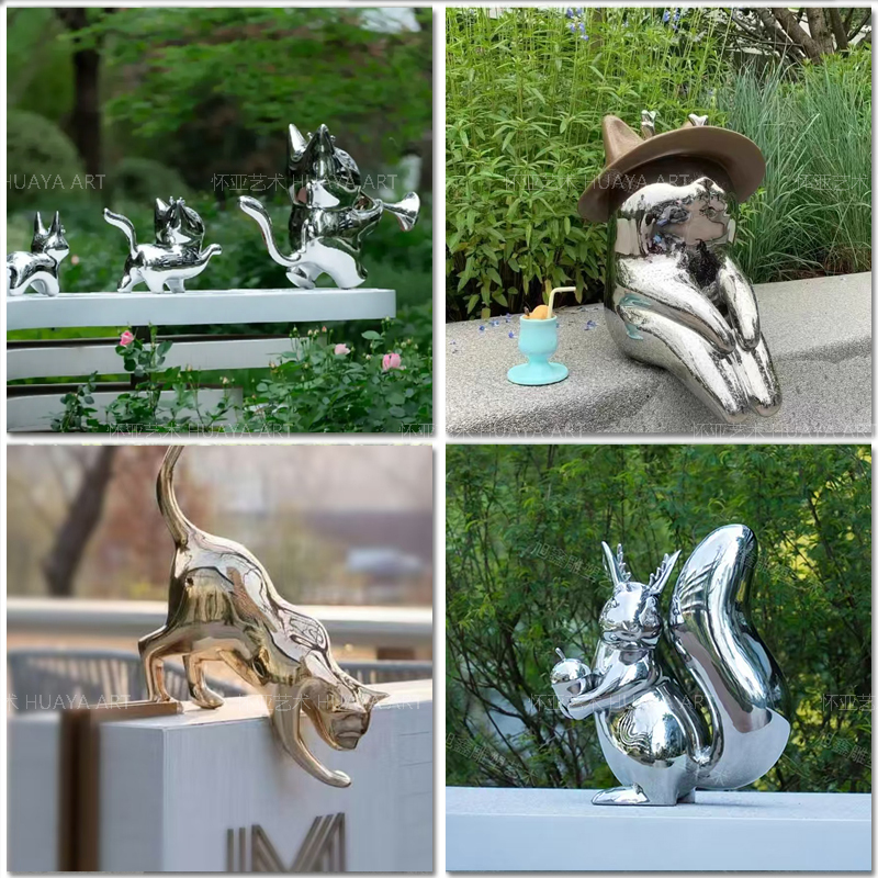 Outdoor Stainless Steel Kitten Sculpture for Community Villas, Hotels, and Garden Landscape Art Decoration, Squirrel Animal Ornament