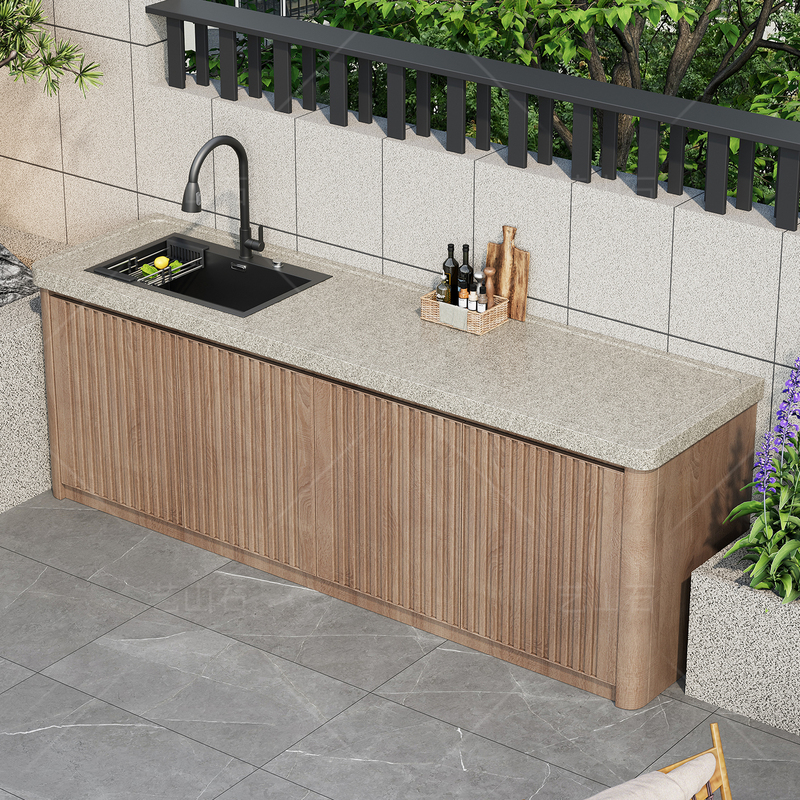 【Installation Included】Villa Courtyard Outdoor Workstation Marble Kitchen Prep Table Integrated Cabinet Sink Bar Counter