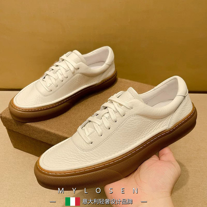 Mylorson Genuine Leather Sneakers for Men, 2026 New Autumn Style, Old Money Style, Versatile Casual Shoes with Rubber Sole, White Shoes for Men Mylorson Genuine Leather Sneakers for Men, 2026 New Autumn Style, Old Money Style, Versatile Casual Shoes with Rubber Sole, White Shoes for Men