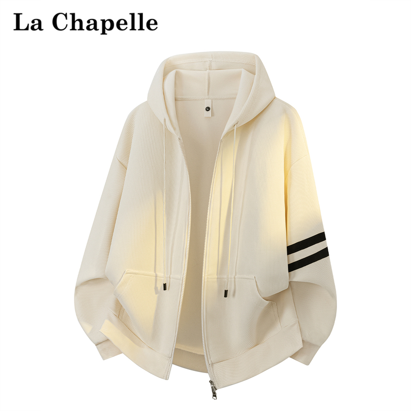 La Chapelle Striped Cardigan Casual Hooded Sweatshirt for Women Early Autumn New Loose Jacket Relaxed Sports Top