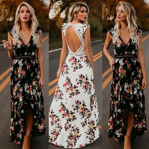 Summer New Women Elegant Vintage Boho Long Maxi Dress Sexy B
