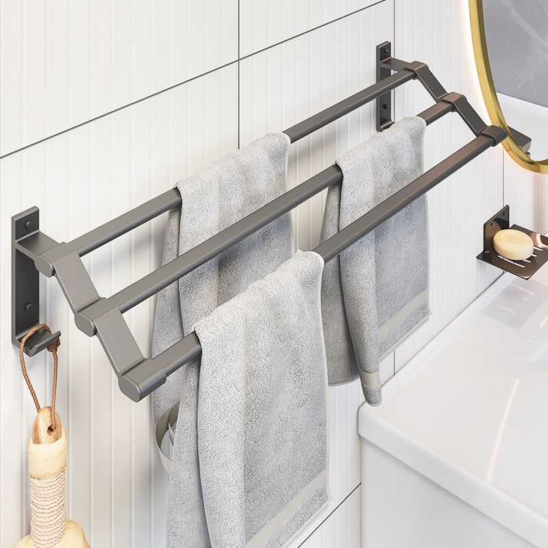 Creative towel bar three-bar towel rack bathroom powder room towel rack wall hook free punch 30 80cm