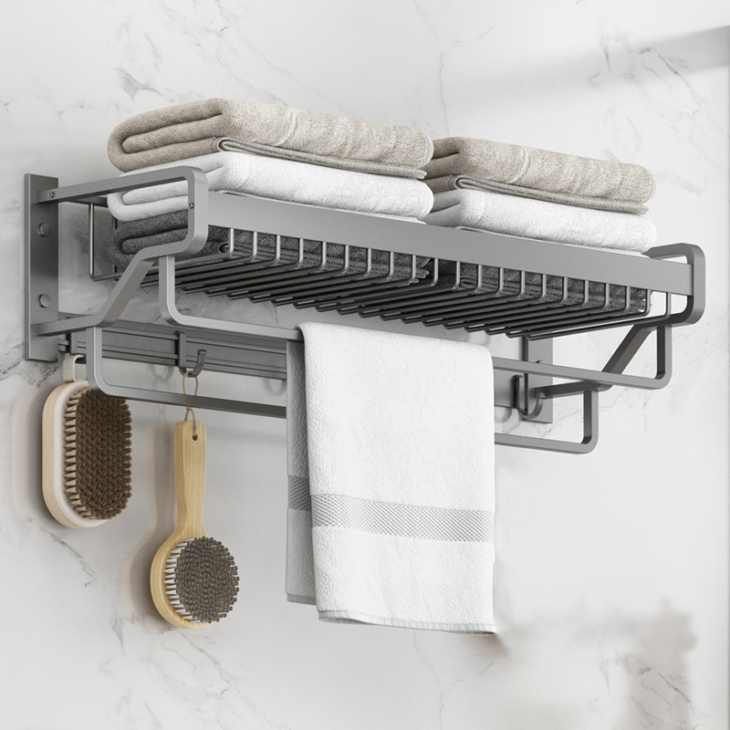 Gun gray towel rack free punch bathroom powder room rack wall-mounted bath towel rack toilet towel storage rack