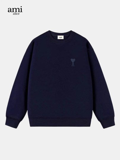 Ami Alice Official Fleece-Lined Crewneck Sweatshirt for Men and Women, Spring, Autumn, and Winter, Celebrity Style, Heart Embroidery Top, Trendy