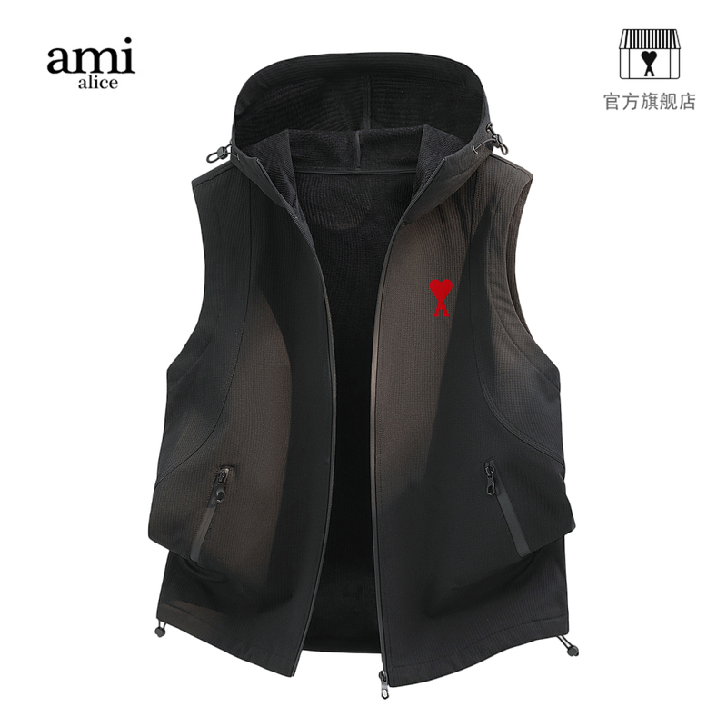Ami Alice Autumn and Winter Outdoor Casual Vest for Men and Women, Mountain-Style Workwear Hooded Sleeveless Layered Vest