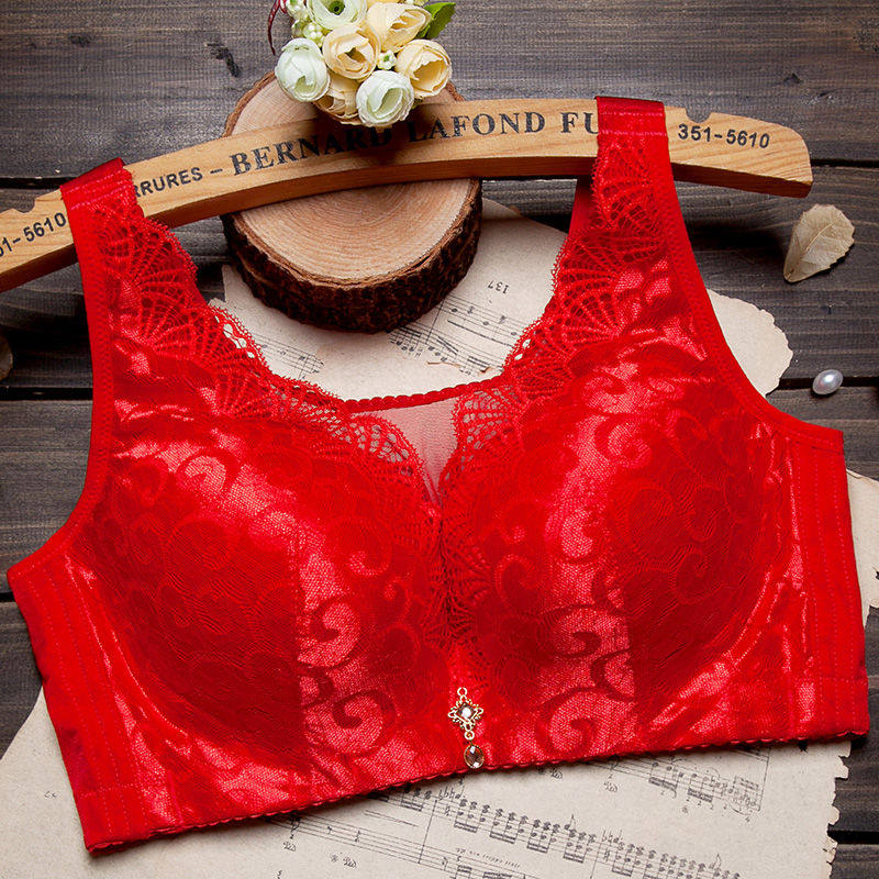 Lace Bra Ben Life Red Female Large Size Thin size No steel ring Breasted Bra Poly to collect Accessory Milk Sexy Underwear