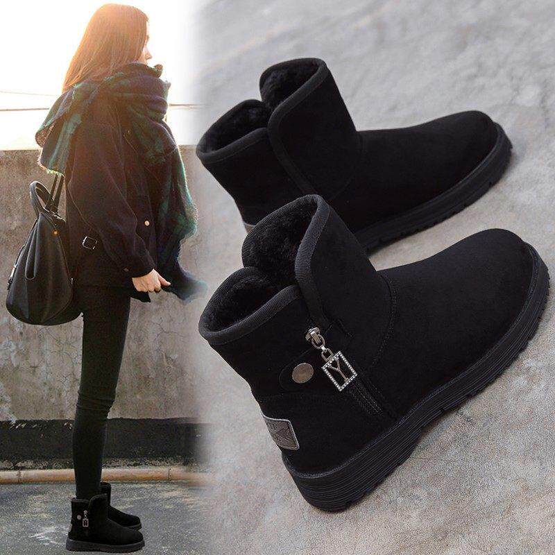 Winter snow boots female plus suede thickened 2023 new warm short boots leather hair integrated Martin boots autumn winter cotton shoes-Taobao