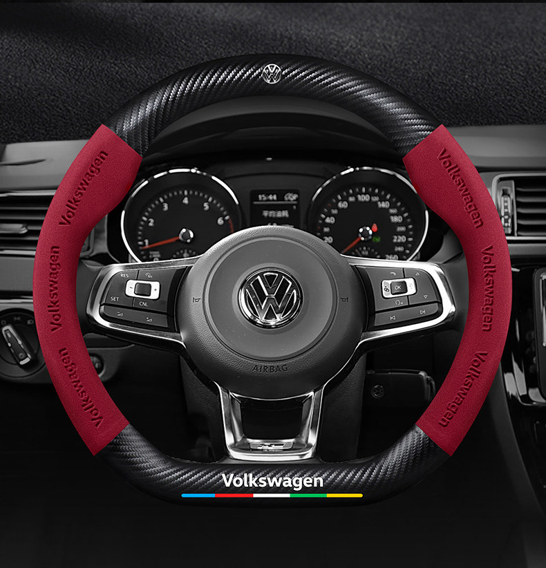 Volkswagen Sagitar Steering Wheel Cover 06-24 Ultra-Thin Anti-Slip Carbon Fiber Four-Season Universal Leather Suede Car Handlebar Cover