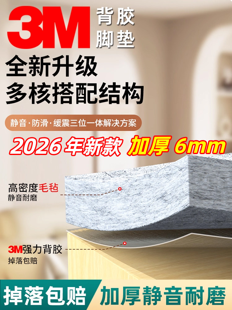 3m Adhesive-Backed Chair Silent Felt Foot Pads for Tables, Stools, Sofas, Bed Legs, Non-Slip, Impact-Resistant, Wear-Resistant Pads, Protective Foot Covers