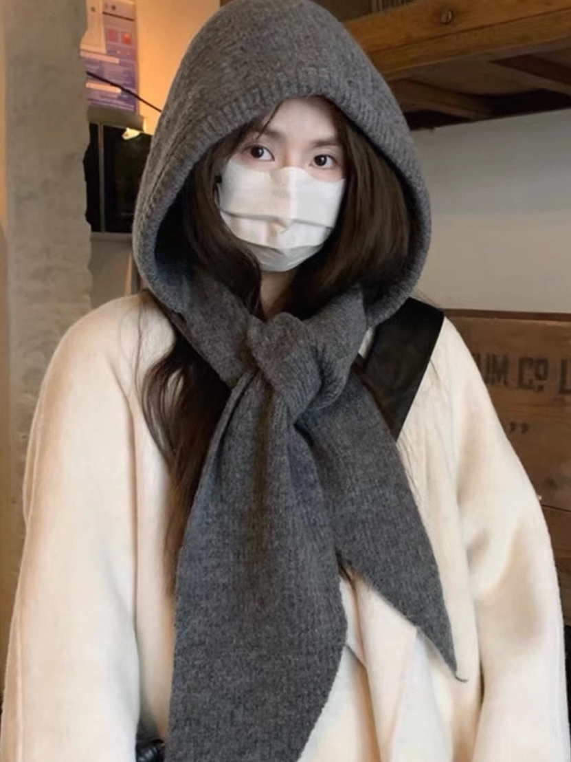 Heavyweight Thickened Balaclava Cashmere Hat Scarf All-In-One Women's Warm Neck Warmer Hat Knitted Headwrap Hat